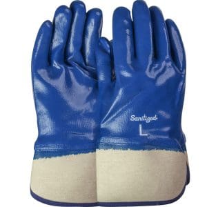 Nitrile Dipped Glove with Jersey Liner and Smooth Finish on Full Hand - Plasticized Safety Cuff