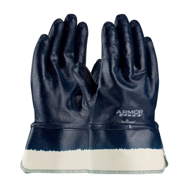 Nitrile Dipped Glove with Interlock Liner and Textured Finish on Full Hand - Safety Cuff