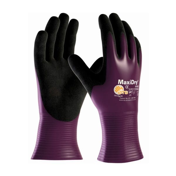 Ultra Lightweight Nitrile Glove with Seamless Knit Nylon Liner and Non-Slip MicroFoam Grip on Palm & Fingers - Fully Coated Gauntlet