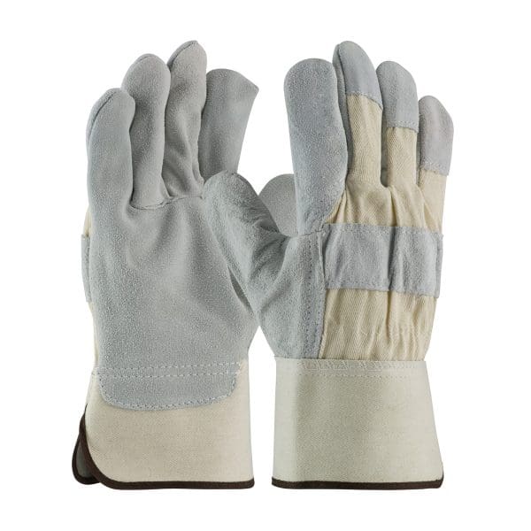 Superior Grade Split Cowhide Leather Palm Glove with Fabric Back - Rubberized Safety Cuff