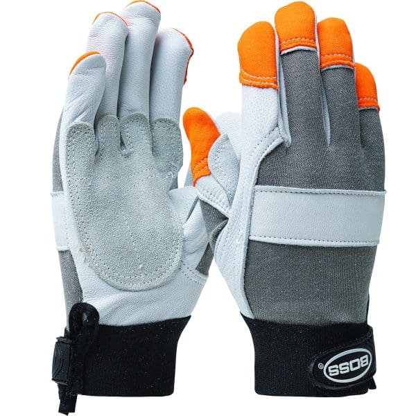 Goatskin Leather Palm Glove with Split Cowhide Palm Patch and FR Nomex® Back - Orange FR Fingertips