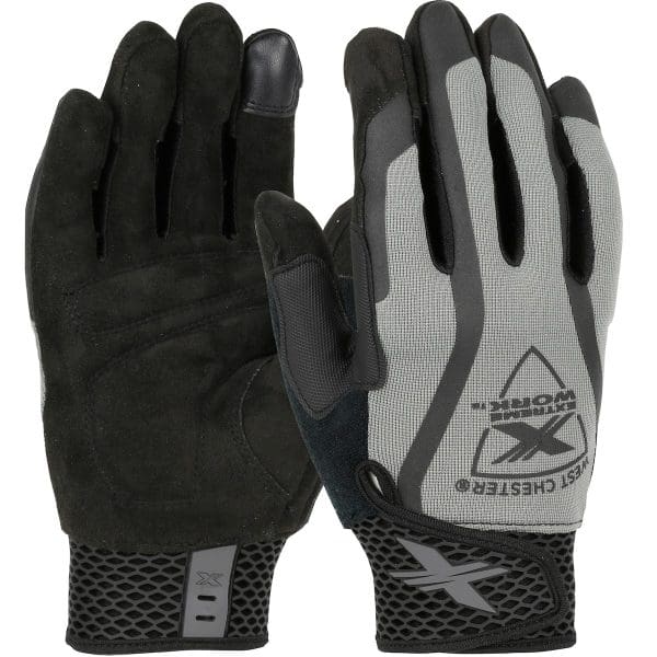 ToughX Suede Padded Palm with Gray Fabric Back and Touchscreen Index Finger - XLock Cuff