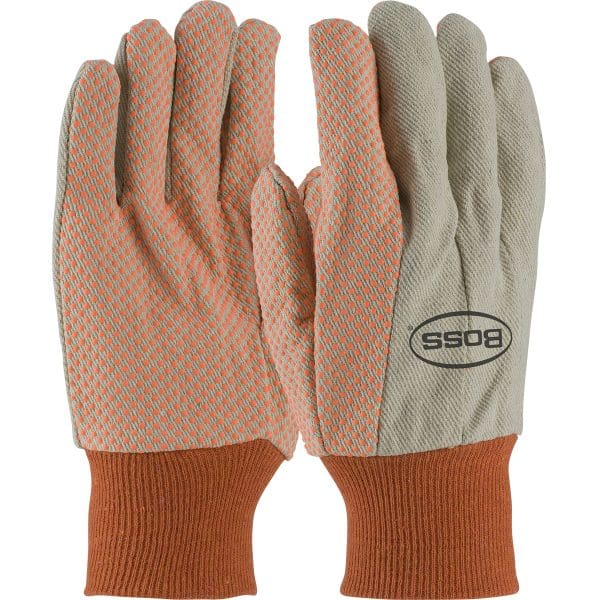 Premium Grade Cotton/Poly Canvas Glove with PVC Dotted Grip on Palm, Thumb and Index Finger - 10 oz.