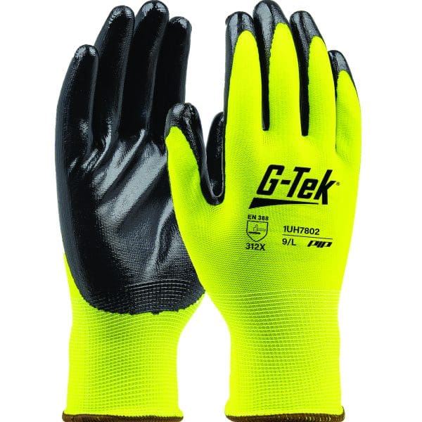 Hi-Vis Seamless Knit Polyester Glove with Nitrile Coated Smooth Grip on Palm & Fingers