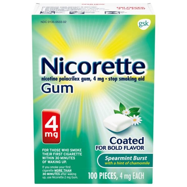 Nicorette Stop Smoking Aid Gum 4 mg Spearmint Burst with a Hint of Chamomile